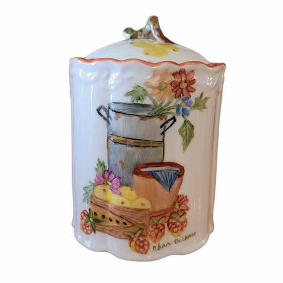 Vintage Fall  Barn Aesthetic Signed Char Dickens Porcelain Canister - Picture 1 of 5